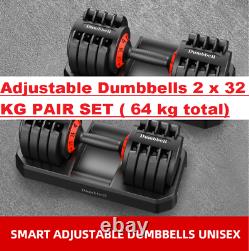 Adjustable Dumbbells 2 x 32 KG PAIR SET (64 kg total)