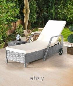 Adjustable Rattan Garden Outdoor Lounger Recliner Bed W Cushion Patio Pool Sun