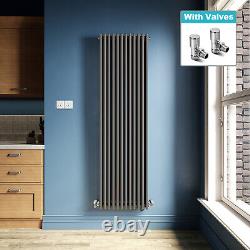 Anthracite Traditional Radiator Triple Column Cast Iron Rads 1800x560 With Valve