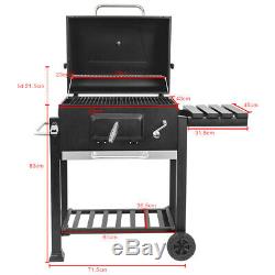 BBQ Grill Stove Cart Trolley Barbecue Grille Brazier Fire Pit Thermometer Large