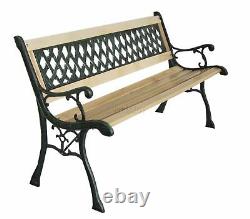 BIRCHTREE 3 Seater Outdoor Wooden Garden Bench Cast Iron Legs Park Seat Furnitur