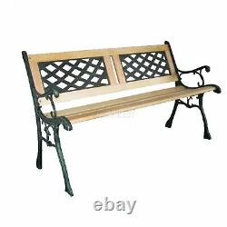 BIRCHTREE 3 Seater Outdoor Wooden Garden Bench Cast Iron Legs Park Seat Furnitur