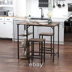 Bar Height Dining Table Set With 2 Stools & Side Shelf 3 Pieces Bar Set