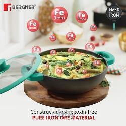 Bergner Elements Cast Iron Kadai with Glass Lid, 27 cm, 3.8 Ltr- Free Shipping