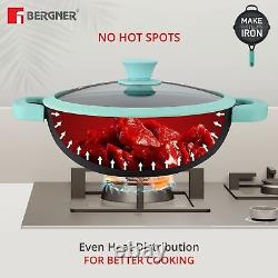 Bergner Elements Cast Iron Kadai with Glass Lid, 27 cm, 3.8 Ltr- Free Shipping