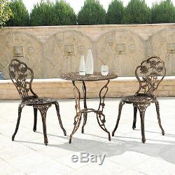 Bistro Set Table + 2 Chairs Cast Iron Antique Dark Bronze Garden Furniture