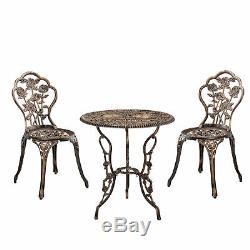 Bistro Set Table + 2 Chairs Cast Iron Antique Dark Bronze Garden Furniture