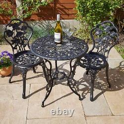 Black Bistro Set Outdoor Patio Garden Furniture Table and 2 Chairs Metal