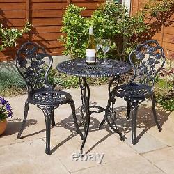 Black Bistro Set Outdoor Patio Garden Furniture Table and 2 Chairs Metal