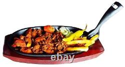 Buckingham Pre-Seasoned Cast Iron Sizzler Serving Dish Steak Platter with tray