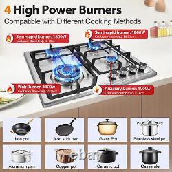 Built-in Gas Hob, 60cm, 4 Burner and Cast Iron Pan Supports Stainless Steel