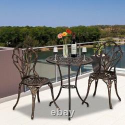 Cast Aluminium Outdoor 3 Piece Tulip Bistro Set of Table Chair patio furniture