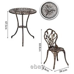 Cast Aluminium Outdoor 3 Piece Tulip Bistro Set of Table Chair patio furniture