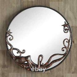 Cast Iron And Glass Multicolored Coastal Theme Octopus Round Wall Mirror