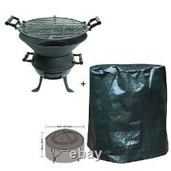 Cast Iron Bbq Fire Pit And Water Proof Cover Garden Camping Folding Heater Grill