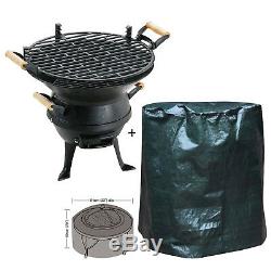 Cast Iron Bbq Fire Pit And Water Proof Cover Garden Camping Folding Heater Grill