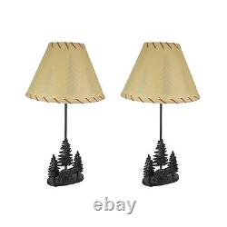 Cast Iron Bear In The Forest Rustic Table Lamp Set of 2