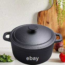 Cast Iron Casserole Dish Black Pre-Seasoned Ovenproof Pot & Lid 3L Pan