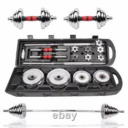 Cast Iron Chromed 50KG Dumbbell Barbell Set Gym Weights Plates With Carry Case