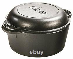 Cast Iron Double Dutch Oven, 5-Quart Kitchen Dining Cookware Dutch Ovens F/S NEW
