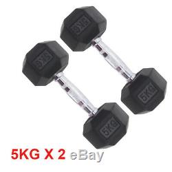 Cast Iron Dumbbells 8kg 30kg Hexagonal Rubber Weights Set Gym Fitness Exercise
