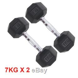 Cast Iron Dumbbells 8kg 30kg Hexagonal Rubber Weights Set Gym Fitness Exercise
