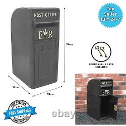 Cast Iron ER Royal Mail Post Box Postal Box Black British Mailbox