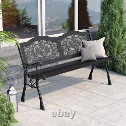 Cast Iron Garden Bench Flower 2 Seater Porch Patio Park Chair Seat Outdoor Relax