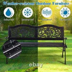 Cast Iron Garden Bench Flower 2 Seater Porch Patio Park Chair Seat Outdoor Relax