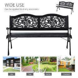 Cast Iron Garden Bench Flower 2 Seater Porch Patio Park Chair Seat Outdoor Relax