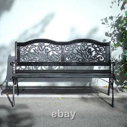 Cast Iron Garden Bench Flower 2 Seater Porch Patio Park Chair Seat Outdoor Relax