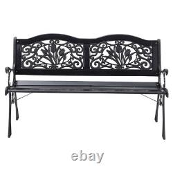 Cast Iron Garden Bench Flower 2 Seater Porch Patio Park Chair Seat Outdoor Relax