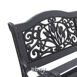 Cast Iron Garden Bench Flower 2 Seater Porch Patio Park Chair Seat Outdoor Relax