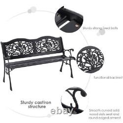 Cast Iron Garden Bench Flower 2 Seater Porch Patio Park Chair Seat Outdoor Relax