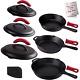 Cast Iron Skillet Set Lids 8+10+12-inch Pre-Seasoned Covered Frying Pan NEW