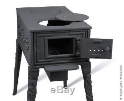 Cast Iron Stove Plus Set Of 2 Pipes, 2 Bend, Wall Plates And Rain Cap