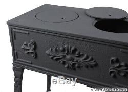 Cast Iron Stove Plus Set Of 2 Pipes, 2 Bend, Wall Plates And Rain Cap