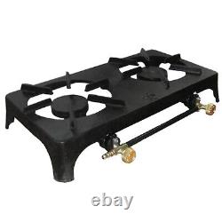 Cast Iron Two Burner Stove Boiling Gas Ring Clip On Lpg Regulator 2m Hose Clips