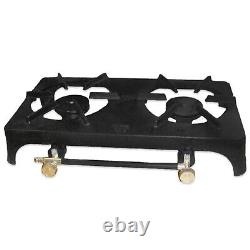 Cast Iron Two Burner Stove Boiling Gas Ring Clip On Lpg Regulator 2m Hose Clips