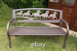Cast Iron and Steel Horse Bench Garden Furniture Metal Bench Horses Outdoor Seat