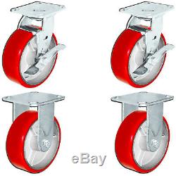 CasterHQ ToolBox Caster Set 6 x 2 Red Poly on Cast Iron 4,800 LBS Capacity