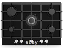 Cata ART28939 70cm Gas On Glass Hob Black with Cast Iron Pan Stands & Wok Burner