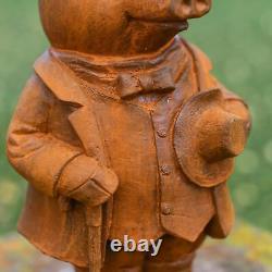 Charming Three-Piece Suit Pig Character Outdoor Ornament Cast Iron Sculpture