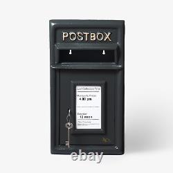 Classic Black Cast Iron Post Box Lockable Letterbox Rustproof Optional Mount
