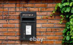 Classic Black Cast Iron Post Box Lockable Letterbox Rustproof Optional Mount