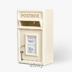 Classic Ivory Wall Mounted Cast Iron Post Box Lockable Letterbox Rustproof