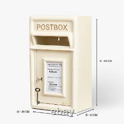 Classic Ivory Wall Mounted Cast Iron Post Box Lockable Letterbox Rustproof