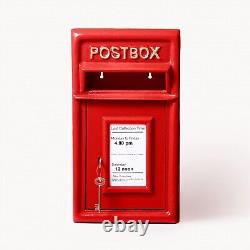 Contemporary Post Box Red with Lock Letterbox Cast Iron Mailbox Wall/Pole Mount