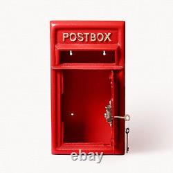 Contemporary Post Box Red with Lock Letterbox Cast Iron Mailbox Wall/Pole Mount