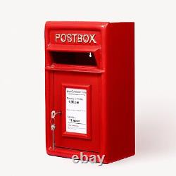 Contemporary Post Box Red with Lock Letterbox Cast Iron Mailbox Wall/Pole Mount